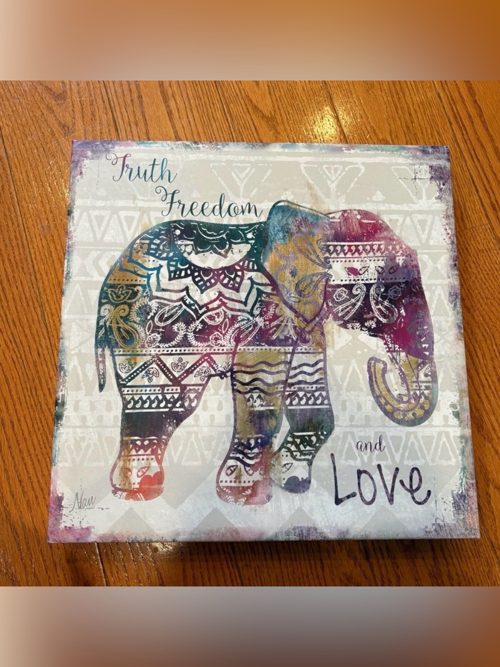 Boho Elephant Gallery Wrapped Canvas Wall Art 16x16 Neutral Bohemian Decor